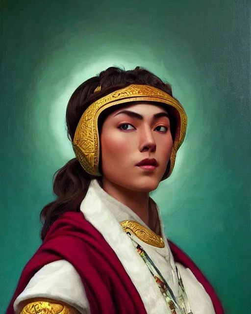 Image similar to dalai llama, oil on canvas, artstation, by j. c. leyendecker and edmund blair leighton and charlie bowater, octane, very aesthetic!!!!!!!!!!!!!!! stunning gorgeous green eyes