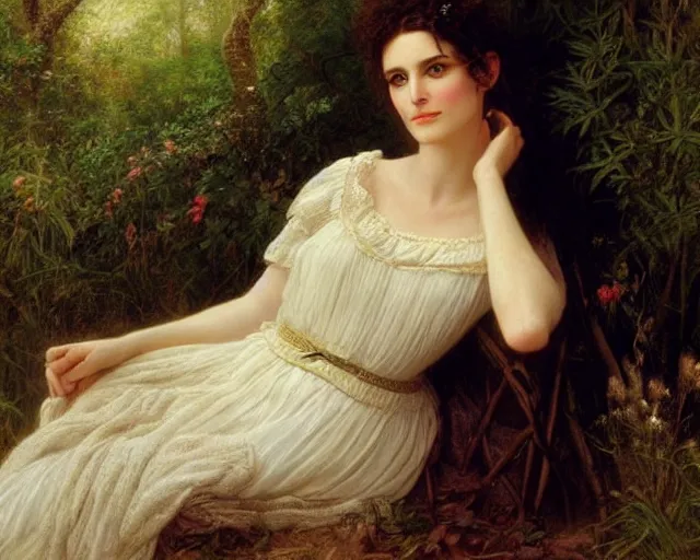 Image similar to portrait en buste of winona ryder winona ryder winona ryder kiera knightley in repose by Hughes Merle, by Pierre Auguste Cot, perfect detailed eyes, realistic fabric, abundant detail