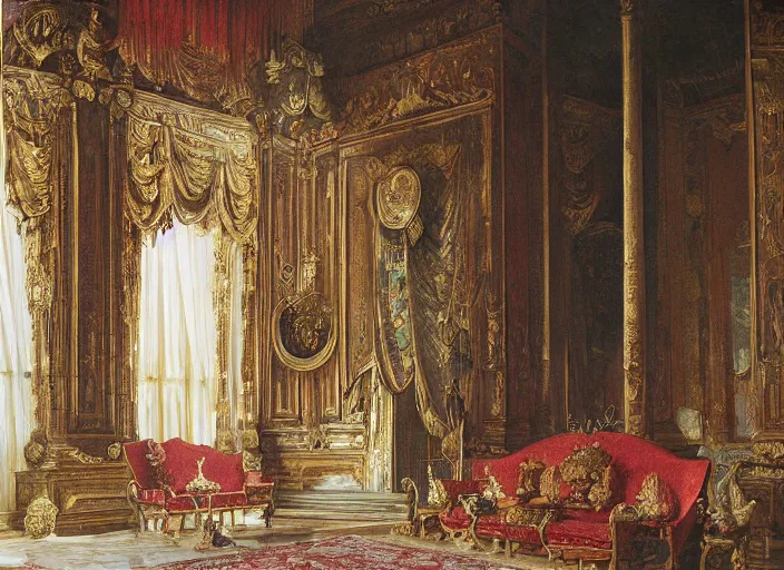 Image similar to inside of a gigantic palace throne room oil painting