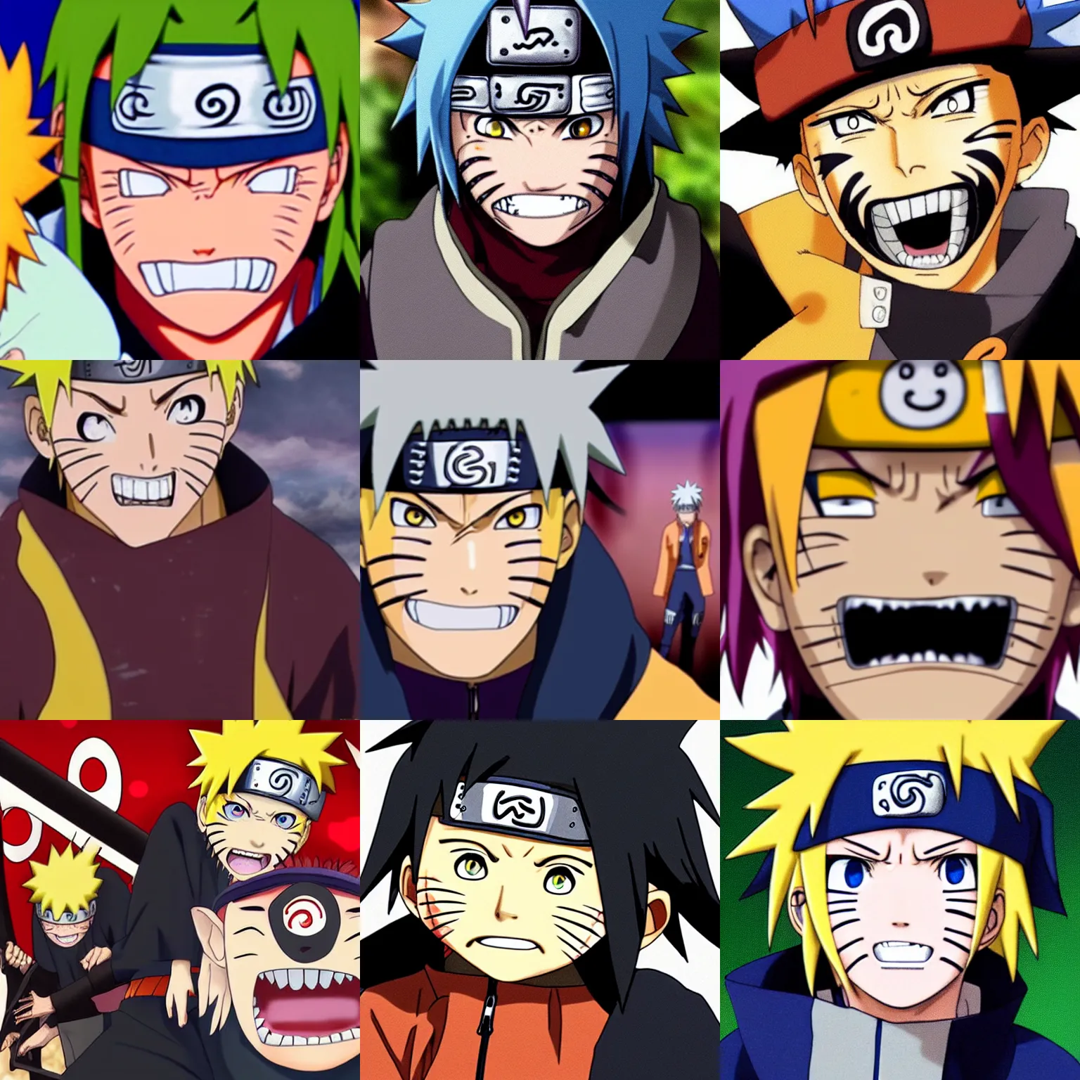 Prompt: naruto smiling with vampire's tooth