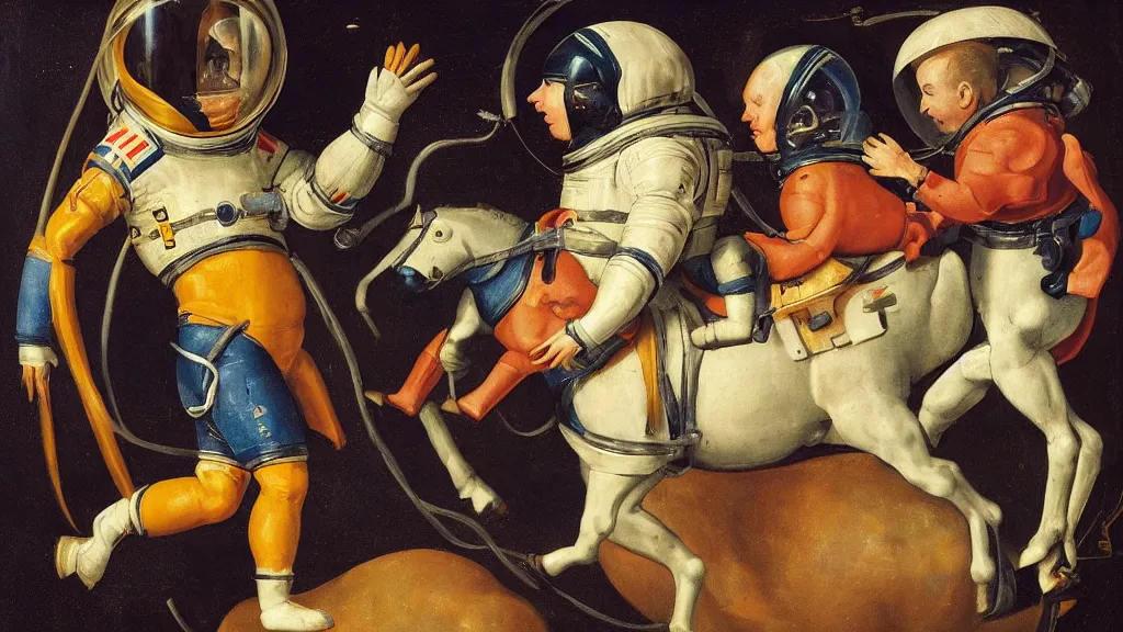 Image similar to astronaut hold horse, horse ball, a horse riding an astronaut, mannerism, mannerist