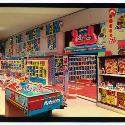 Prompt: 1 9 8 0's toys r us store, 1 6 mm film, 1 9 1 0 s, autochrome