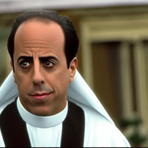 Image similar to jerry seinfeld as a nun, movie still