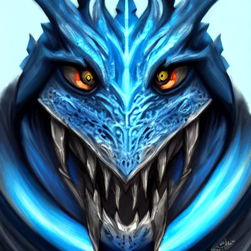 Image similar to Dragonborn with blue scales, trending on artstation