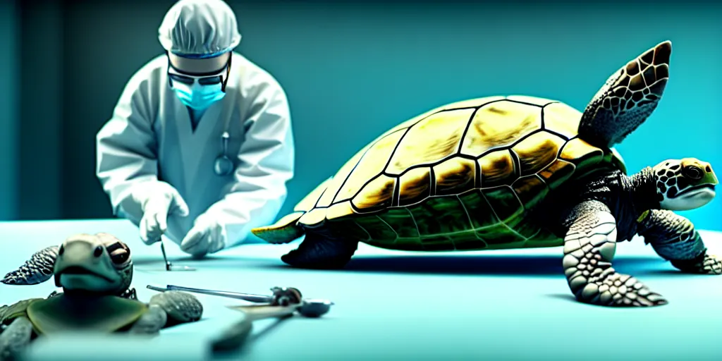 Image similar to surgeon operating on a turtle made of sugar, science fiction industrial hard science concept art, 8K render octane high definition cgsociety, illustration, unreal engine