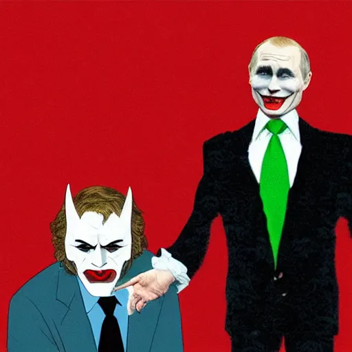 Image similar to Putin dressed as the Joker, artwork by Frank Miller