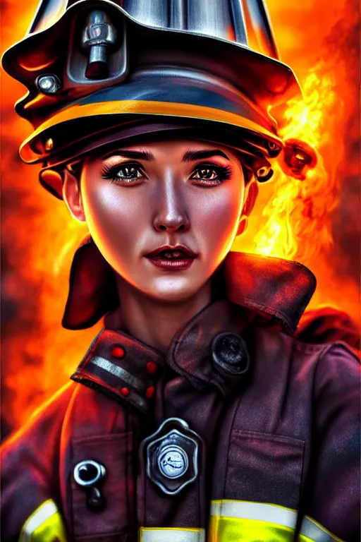 Image similar to firefighter, fantasy, highly detailed, 4 k, hdr, smooth, sharp focus, high resolution, award - winning photo, artgerm, photorealistic