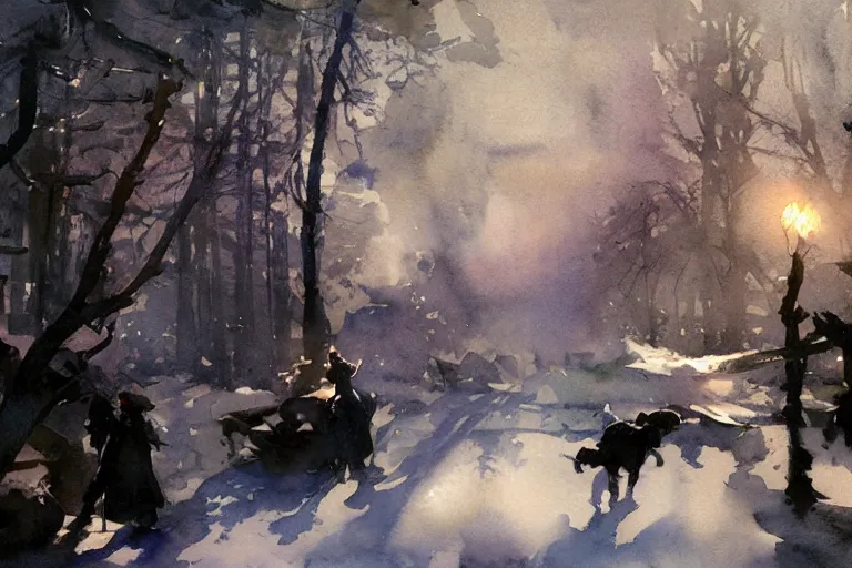 Prompt: abstract watercolor painting of magic diamond crystal winter, cinematic light, national romanticism by anders zorn, by greg rutkowski, by greg manchess