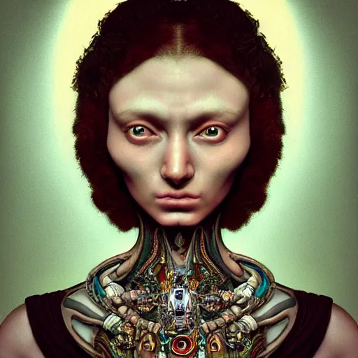 Image similar to Colour Caravaggio style Photography of Beautiful woman with highly detailed 1000 years old face wearing highly detailed sci-fi Necklace designed by Josan Gonzalez. Many details . In style of Josan Gonzalez and Mike Winkelmann and andgreg rutkowski and alphonse muchaand and Caspar David Friedrich and Stephen Hickman and James Gurney and Hiromasa Ogura. Rendered in Blender and Octane Render volumetric natural light