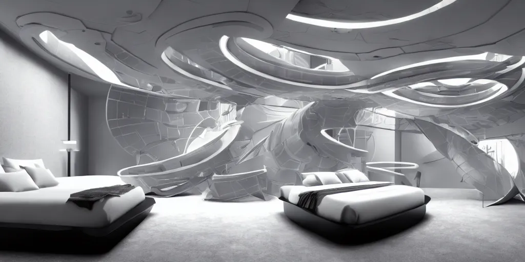 Image similar to infinitely detailed hd photo of a futuristic bedroom by jung yeon min, design, concept art