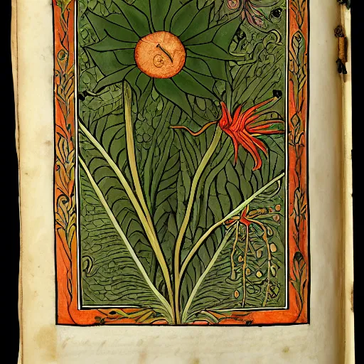 Image similar to herbarium page, highly detailed, illuminated manuscript