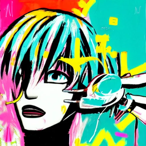 Image similar to Hatsune miku by Jean-Michel Basquiat