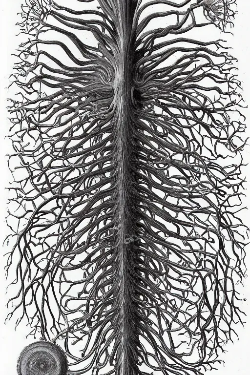 Prompt: “Scientific illustration of human nervous system by Ernst Haeckel”