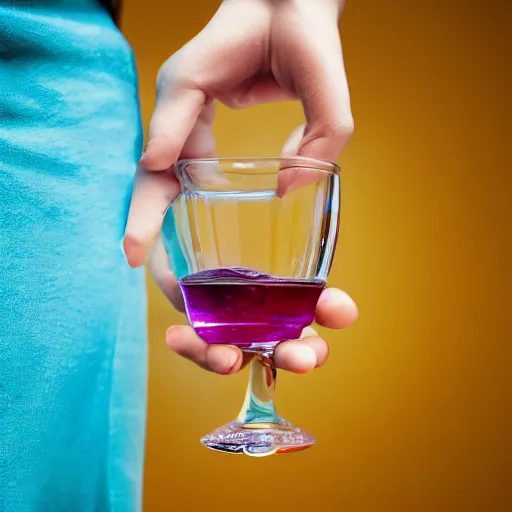 Prompt: macro of a teenage girl hand holds a glass of fresh water in a modern kitchen, close - up, depth field, vivid colors, advertising photography, 8 k, 8 5 mm, by nadav kander