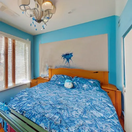 Prompt: real estate photos of a home that has a really bad smurf infestation.