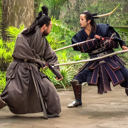 Image similar to samurai 4 7 ronin, in a jungle jeszika le vye heraldo ortega 8 k