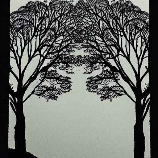 Image similar to zen, trees, ink