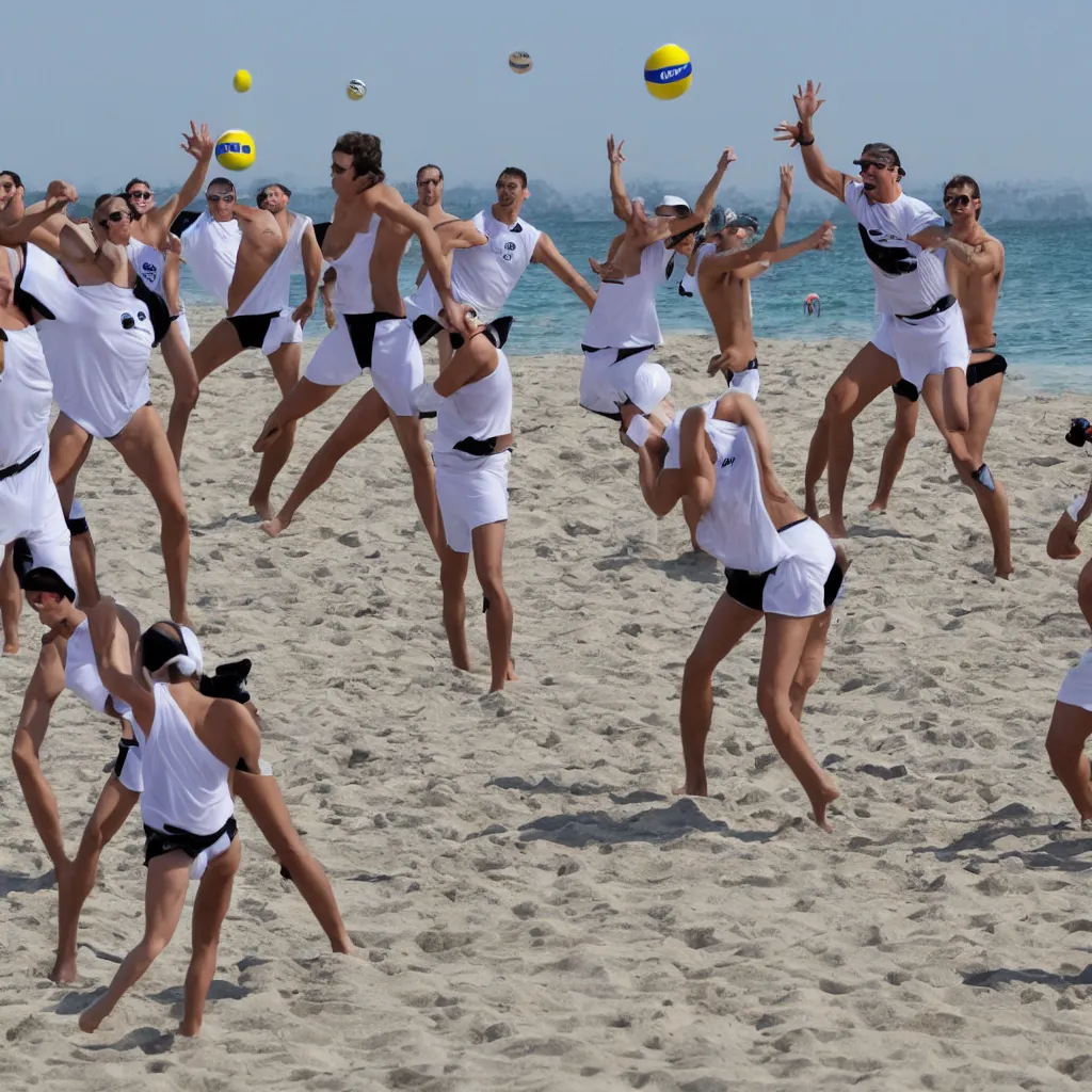 Image similar to a group of imperial stormtroopers playing beach volleyball