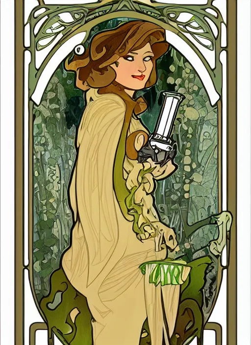 Prompt: art nouveau, Lego Yoda in the style of Alphonse Mucha