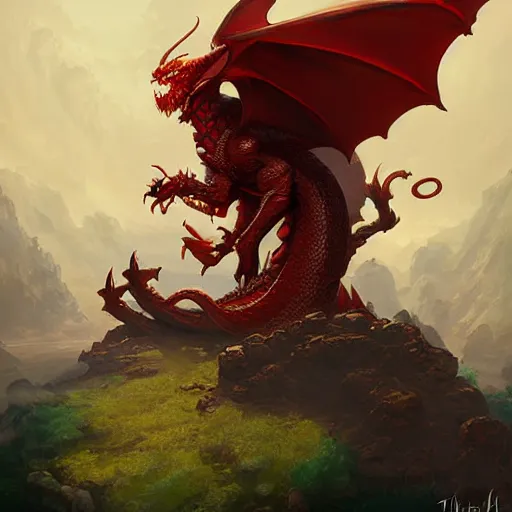 Prompt: a crimson flying island surrounded by dragons, DnD character art portrait, matte fantasy painting, DeviantArt Artstation, by Jason Felix by Steve Argyle by Tyler Jacobson by Peter Mohrbacher, cinematic lighting