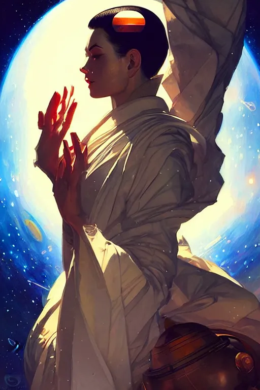 Image similar to space buddhism, futurism, painting by greg rutkowski, j. c. leyendecker, artgerm