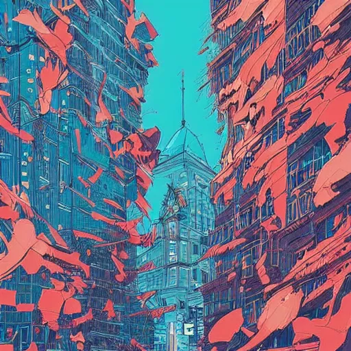 Prompt: the city of oslo, digital art, epic composition, fantasy, explosion of color, highly detailed, in the style of jake parker, in the style of conrad roset, swirly vibrant colors, sharp focus,