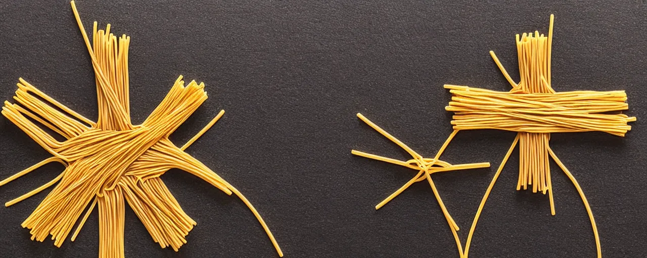 Prompt: a cross made out spaghetti, worn by knights in the crusades, kodachrome, in the style of wes anderson