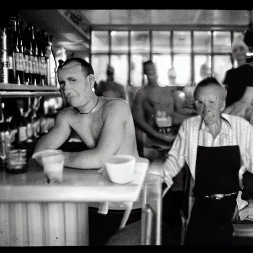 Prompt: old gay couple on a bar photographed by nan goldin, 8 0 s