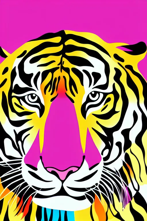 Image similar to minimalist boho style art of a colorful tiger, illustration, vector art