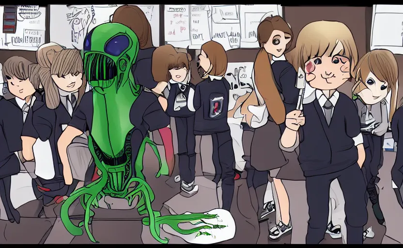 Image similar to Xenomorph in school uniform,