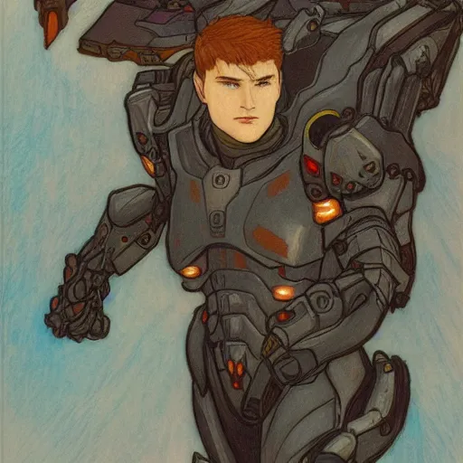 Image similar to jaeger from pacific rim, mucha style