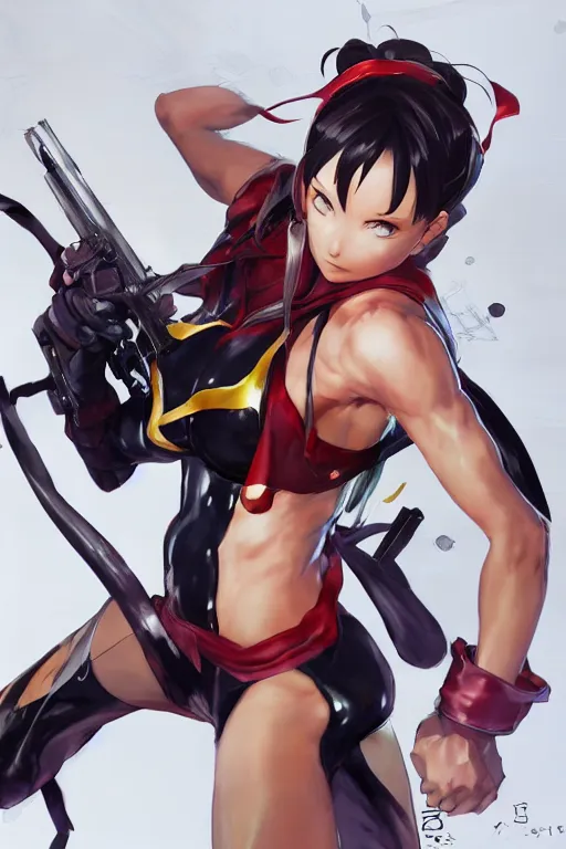 Prompt: Cammy from street fighting spinoff in blade and soul concept art on a render by the artist Hyung tae Kim , Shigenori Soejima, Jiyun Chae, Joe Madureira, trending on Artstation by Hyung tae Kim, artbook, Stanley Artgerm Lau, WLOP, Rossdraws , Shigenori Soejima