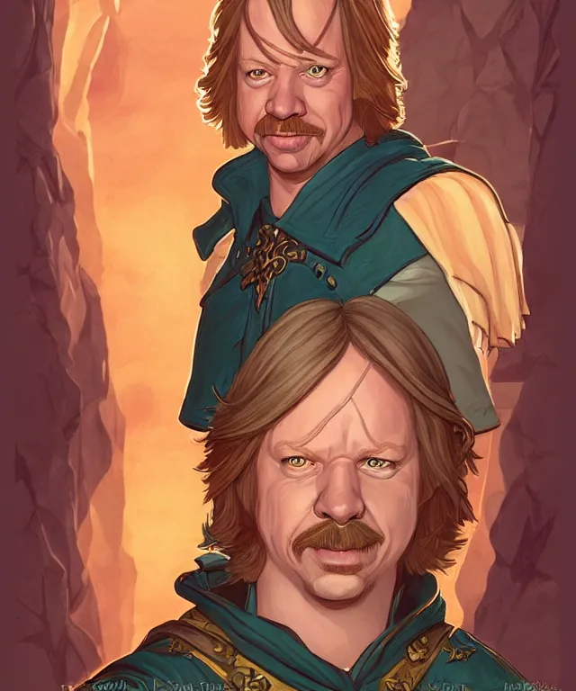 Prompt: a fantasy comic - style full portrait of a n aristocratic halfling who looks like david spade, digital illustration by ken taylor and sana takeda and jenny frison, character design, concept art, fine inking lines, vivid colors, dnd, highly detailed!, hd, 4 k, trending on artstation