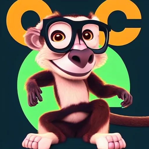 Image similar to “ logo of a monkey in the style of zootopia holding laser gun, with a black background, digital art, award winning, trending on art station, retro style ”