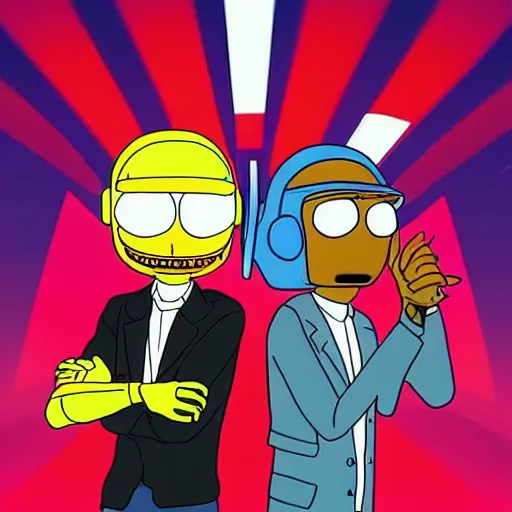 Prompt: Daft punk in an episode of Rick and Morty,