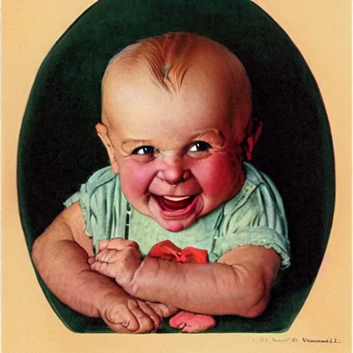 Image similar to smiling baby gloworm, by norman rockwell