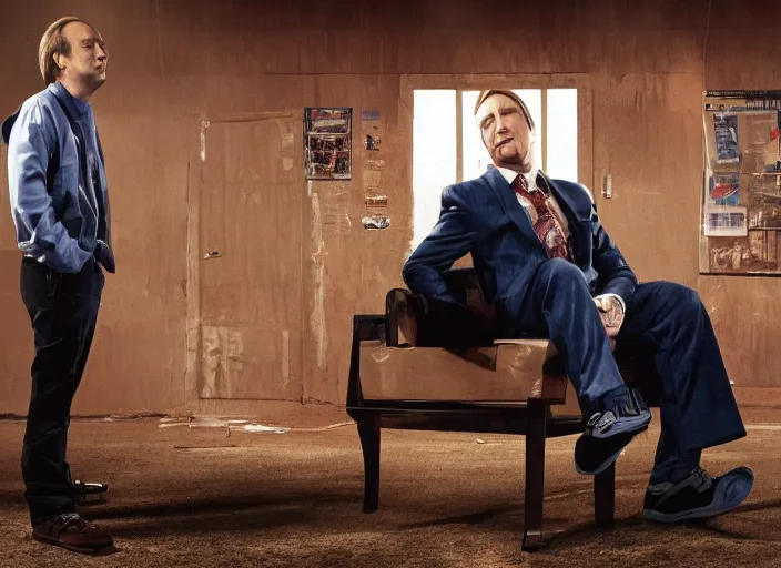 Prompt: a photo of saul goodman and eminem, studio photo, beautiful, stunning scene, hdr, award winning photo