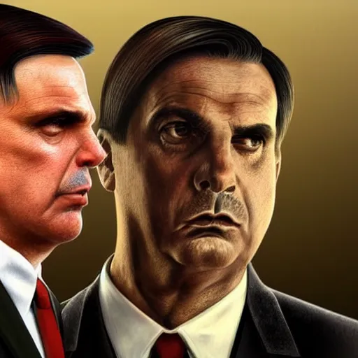 Prompt: hyperrealistic mixed media image of Jair bolsonaro and Adolph Hitler, stunning 3d render inspired art by István Sándorfi and Greg Rutkowski, perfect facial symmetry, realistic, highly detailed attributes and atmosphere, dim volumetric cinematic lighting, 8k octane extremely hyper-detailed render, post-processing, masterpiece,