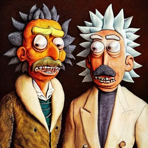 Prompt: a portrait of rick sanchez and morty smith from rick and morty by giuseppe arcimboldo