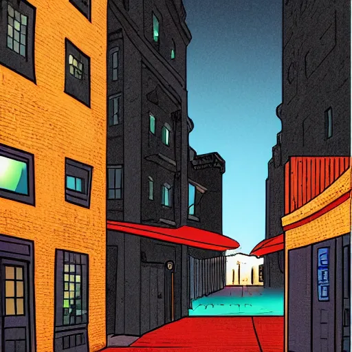 Prompt: a beautiful night landscape of back alley, new york, digital comic art