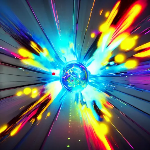 Image similar to splitting the atom digital art neon explosion 4 k trending on artstation octane render beautiful digital art