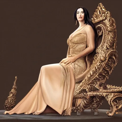 Prompt: Monica Bellucci as a Goddess sitting on a throne, up close, Highly detailed, concept art