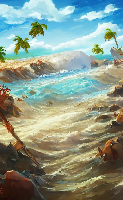 Prompt: casual game art dirty poluted beach with sargassum invasion, disguisting, artstyle with soft and hard round brush, digital art, game art, 2D art, mobile game, stylized art, peninsula