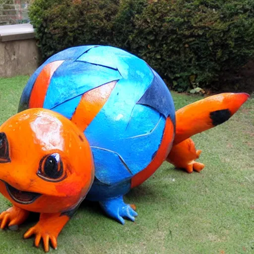 Image similar to A sculpture a charmander made pure recycled materials