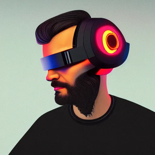 Image similar to Colour Caravaggio and Voxel style full body portrait Photography of Highly detailed Man with 1000 years old perfect face with reflecting glowing skin wearing highly detailed sci-fi VR headset designed by Josan Gonzalez. Many details . In style of Josan Gonzalez and Mike Winkelmann and andgreg rutkowski and alphonse muchaand and Caspar David Friedrich and Stephen Hickman and James Gurney and Hiromasa Ogura. Rendered in Blender and Octane Render volumetric natural light