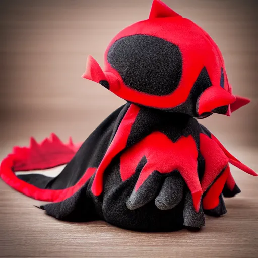 Image similar to a cute fumo plush dwagon imp in a traditional patterned black and red uniform, gothic, vray