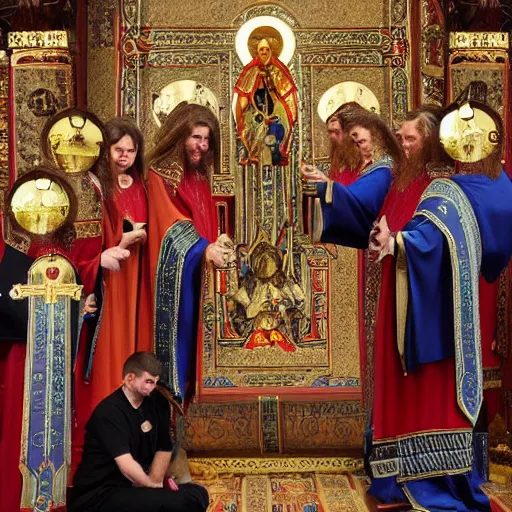 Prompt: space marine baptism service at a russian orthodox church high quality photo