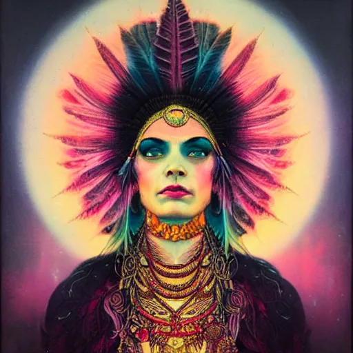 Image similar to old Indian majestic lady guru, looking upwards, despair, pink and gold, kneeling, mystic, by Anato Finnstark, Tom Bagshaw, Brom