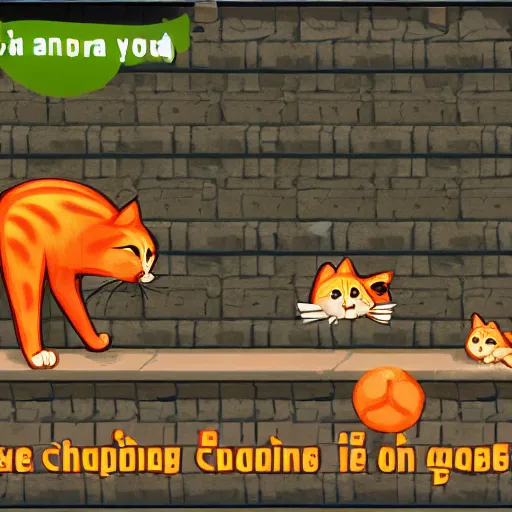 Prompt: stray screenshot, cat, cat game, playing as a cat, orange cat, stray cat game