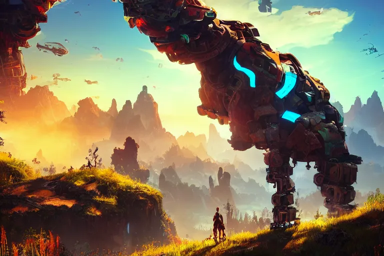 Image similar to tideripper machine mecanical creature robot of horizon forbidden west horizon zero dawn radiating a glowing aura global illumination ray tracing hdr fanart arstation by ian pesty and alena aenami artworks in 4 k